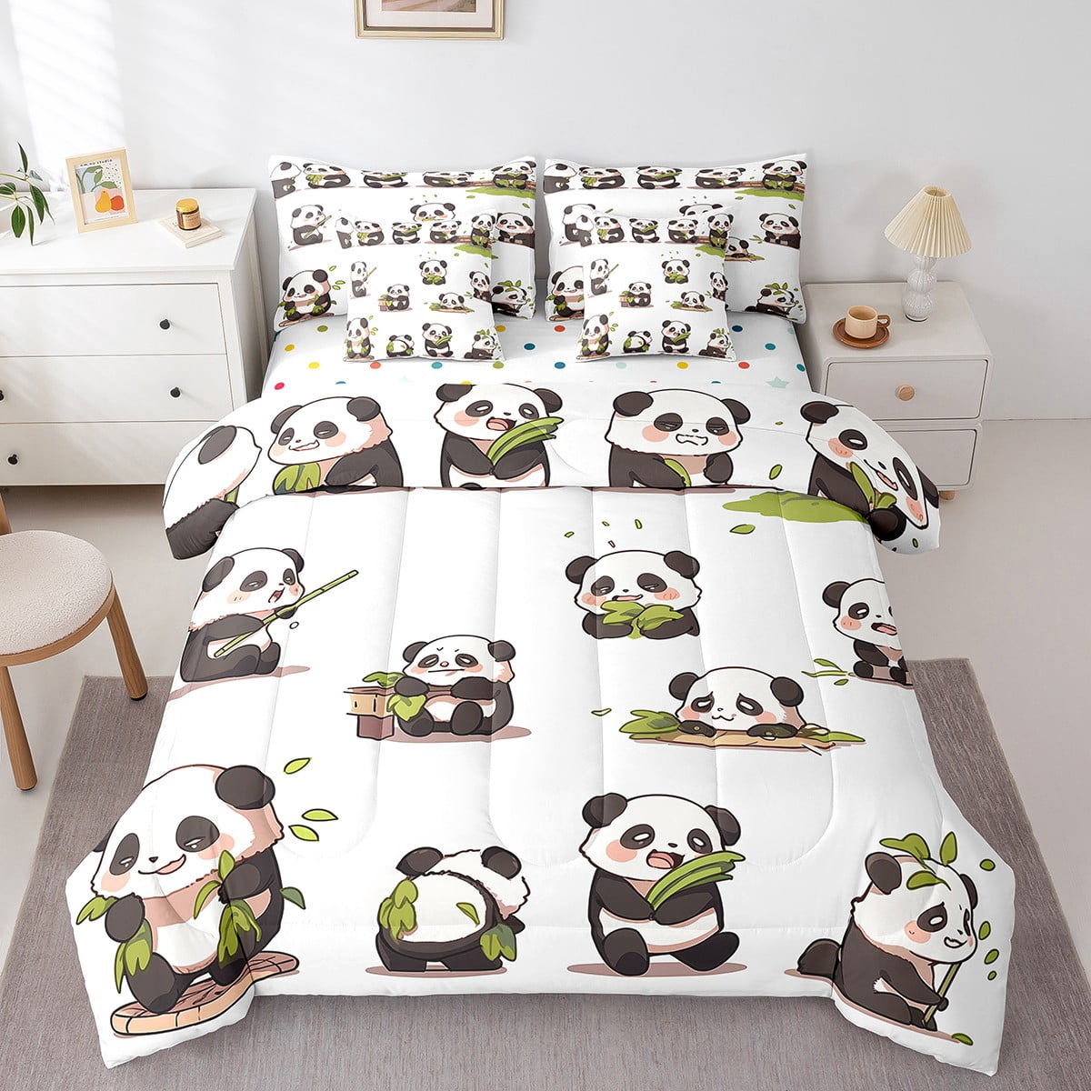 Feelyou Red Panda Bedding Set Twin Size - Cute Animal Print Duvet Cover & Pillowcase, Blue