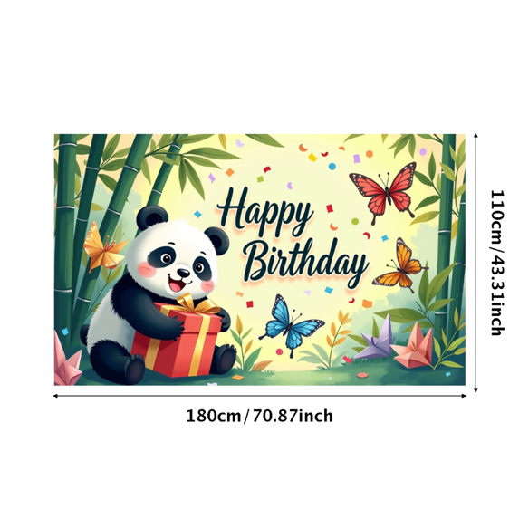 Cute Panda Birthday Theme Party Backdrop with Colorful Balloons and Gifts Banner Background for Photography Props Kids Celebration Event Decorations