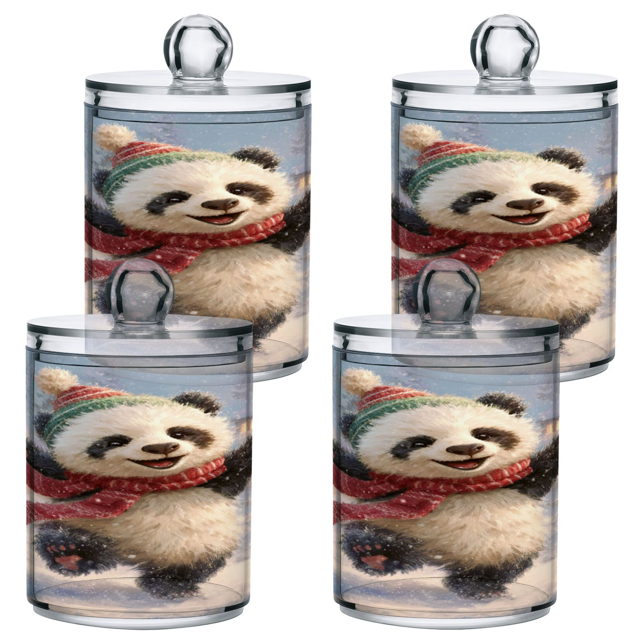 Cute Panda Celebrate Christmas in Snow Translucent Plastic Cans Storage ...