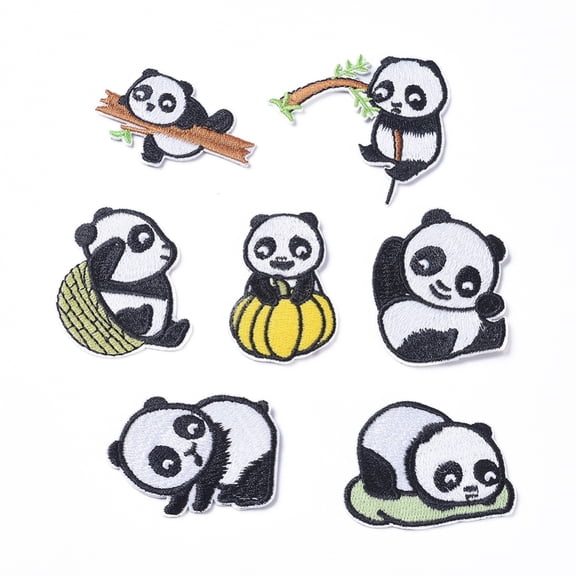 Cute Panda Computerized Embroidery Cloth Iron on/Sew on Patches Appliques Costume Accessories for Backpacks Clothes 35-51x33-58mm 7pcs/set