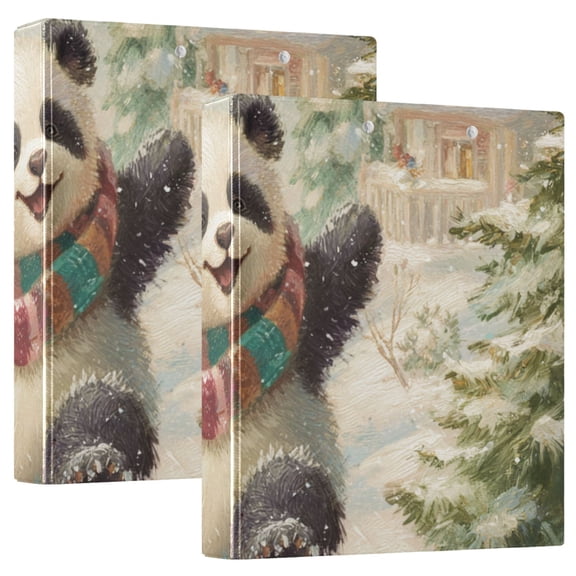 Cute Panda Dancing Snowy Day Round Ring Binder 3 Rings 1.5" Capacity File Storage for A4 Size 2 Pack