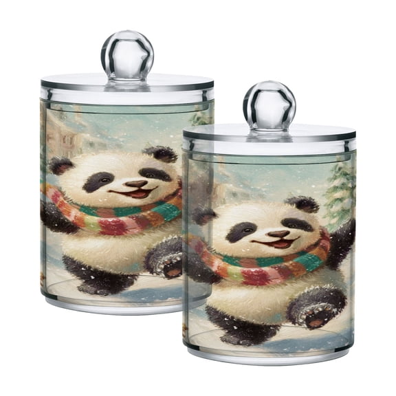 Cute Panda Dancing Snowy Day Translucent Plastic Cans Storage Canisters with Lid Set of 2