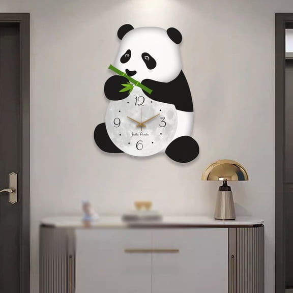 Cute Panda Decorative Wall Clock for Living Room, Battery Operated, Silent Quartz Clock with Pendulum for Kitchen, Home, Office, Bedroom