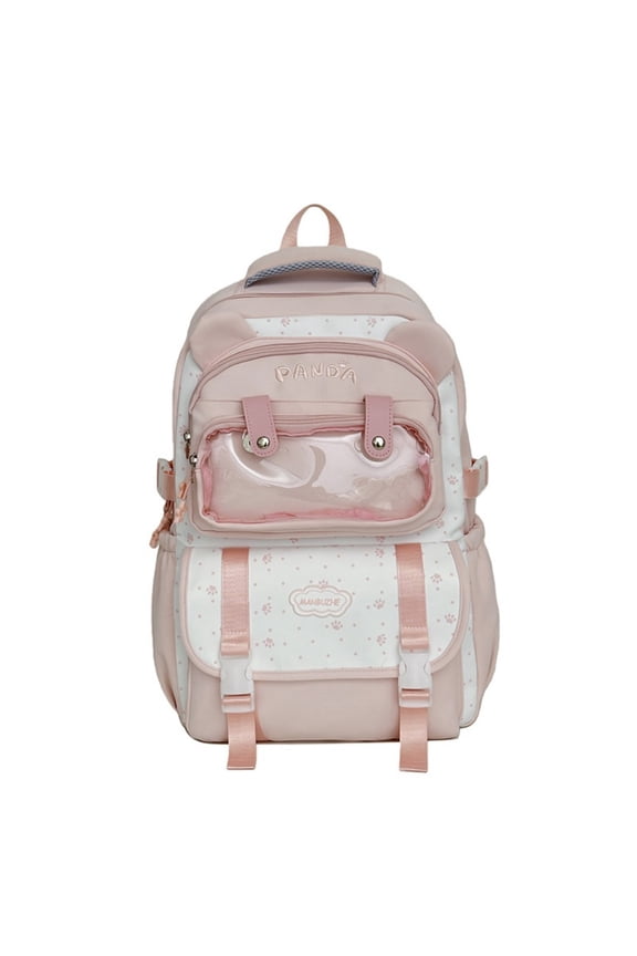 Cute Panda Ear Backpack , Kawaii Polka Dot School Backpack with Clear Front Pocket, Lightweight Large Capacity Bookbag, Aesthetic Daily Travel Laptop Backpack
