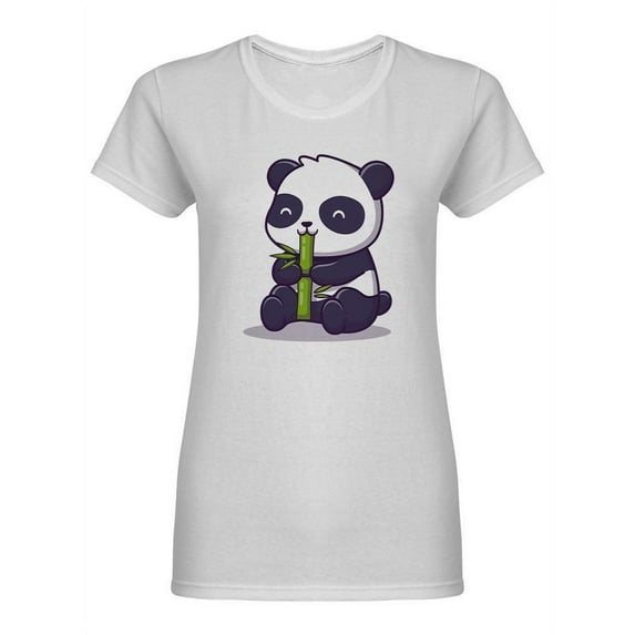 Cute Panda Eating Bamboo Design Shaped T-Shirt Women -Image by Shutterstock, Female Medium