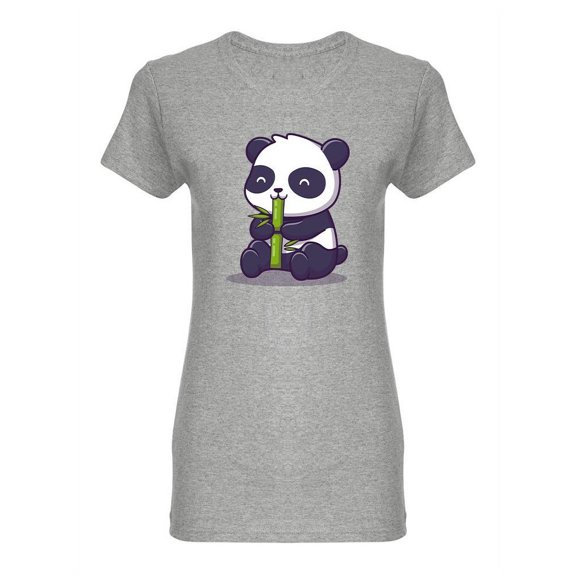 Cute Panda Eating Bamboo Design Shaped T-Shirt Women -Image by Shutterstock, Female x-Large