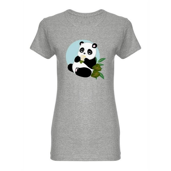 Cute Panda Eating Rice Shaped T-Shirt Women -Image by Shutterstock, Female Small