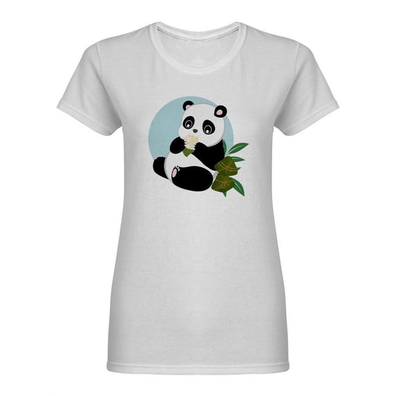 Cute Panda Eating Rice Shaped T-Shirt Women -Image by Shutterstock, Female x-Large