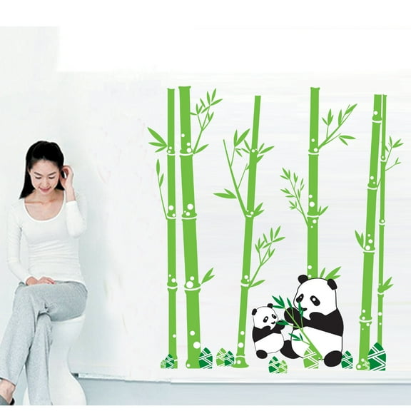Cute Panda Eats Bamboo Wall Decal DIY PVC Transparent Film for Kindergarten Living Room Children's Room TV Sofa Background Wall Art Decors Window Dressing Living Room