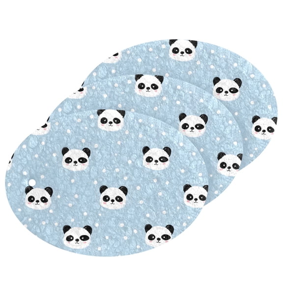 Cute Panda Face Pattern Cellulose Cleaning Sponge Set 3 Pack Compressed Kitchen Scrubber for Dishes