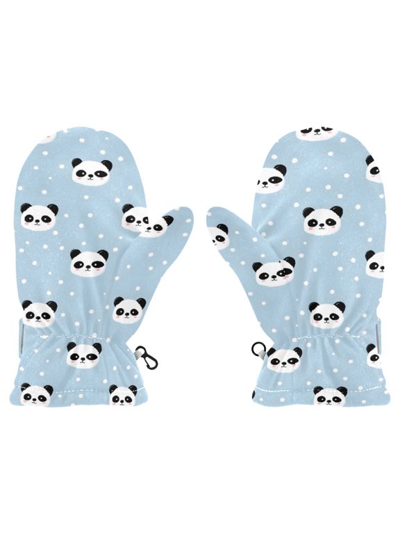 Cute Panda Face Pattern Cold Weather Mittens Warm Thick Fleece Lined Adjustable Snow Outdoor Winter Medium Ages 4-6