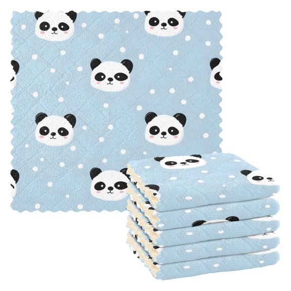 Cute Panda Face Pattern Dish Towels 6 Pack Kitchen Cleaning Dish Cloths Absorbent Reuseable Cleaning Cloths 11'' x 11''