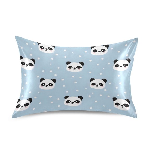 Cute Panda Face Pattern King Size Satin Pillowcase 40''x20'' Double-Sided Print Soft Wrinkle Resistant