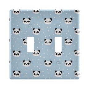 Cute Panda Face Pattern Toggle Switch Wall Plate 2-Gang Unbreakable Durable PC Flush Fit Round Edge 4.48x4.56in