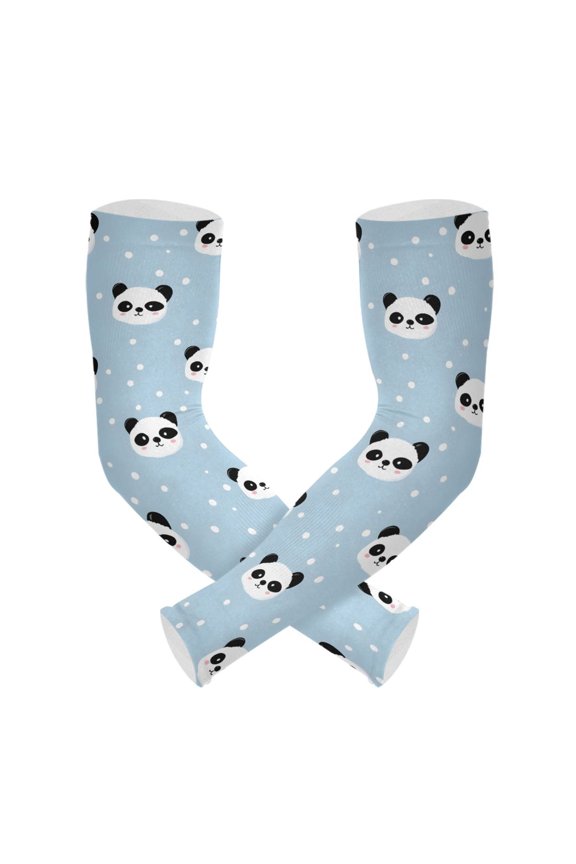 Cute Panda Face Pattern UV Protection Cooling Arm Sleeves, Compression Sun Sleeves for Men Women Sports