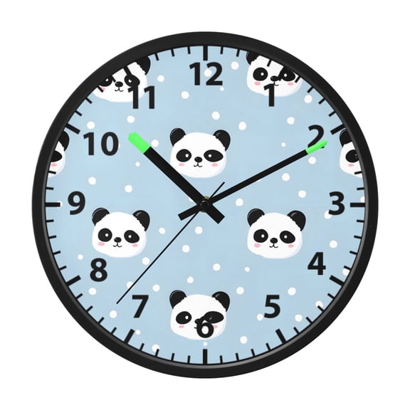 Cute Panda Face Pattern Wall Clock 12 Inch Voice Activated Night Light Silent Non Ticking
