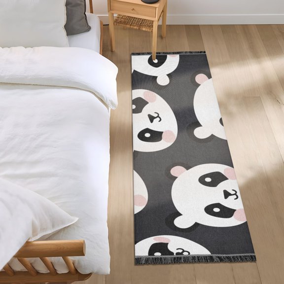 Cute Panda Face Runner Area Rug 2x6 Soft Non-Slip Washable Bedside Carpet for Hallway Bedroom Living Room Home Decor