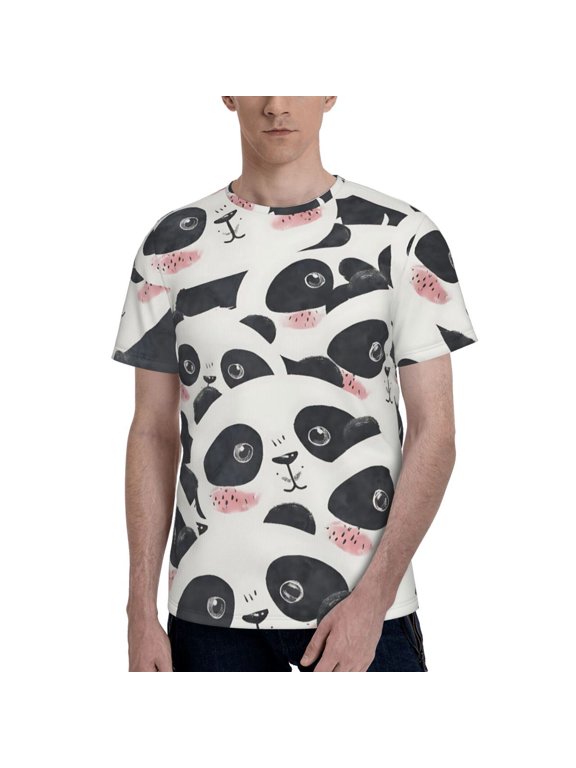 Cute Panda Face T-Shirt Crew Neck Short Sleeve Full-Print for Men