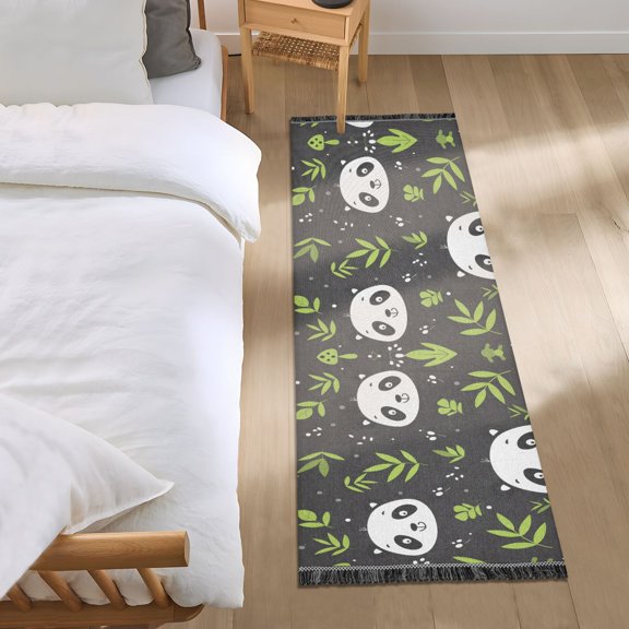 Cute Panda Face and Leaf Runner Area Rug 2x6 Soft Non-Slip Washable Bedside Carpet for Hallway Bedroom Living Room Home Decor