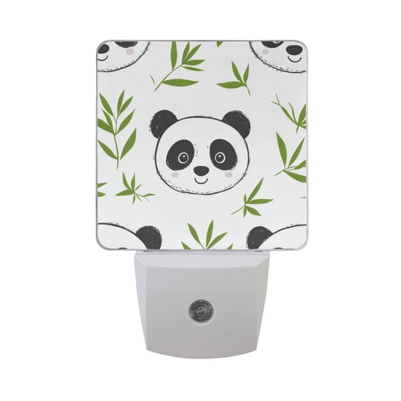 Cute Panda Faces Leaves LED Night Light with Smart Sensor Plug Into Wall Dusk to Dawn 2 packs