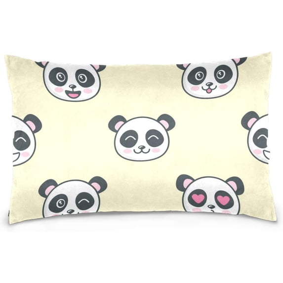 Cute Panda Faces Velvet Oblong Lumbar Plush Throw Pillow Cover/Shams Cushion Case - 20x36in - Decorative Invisible Zipper Design for Couch Sofa Pillowcase Only