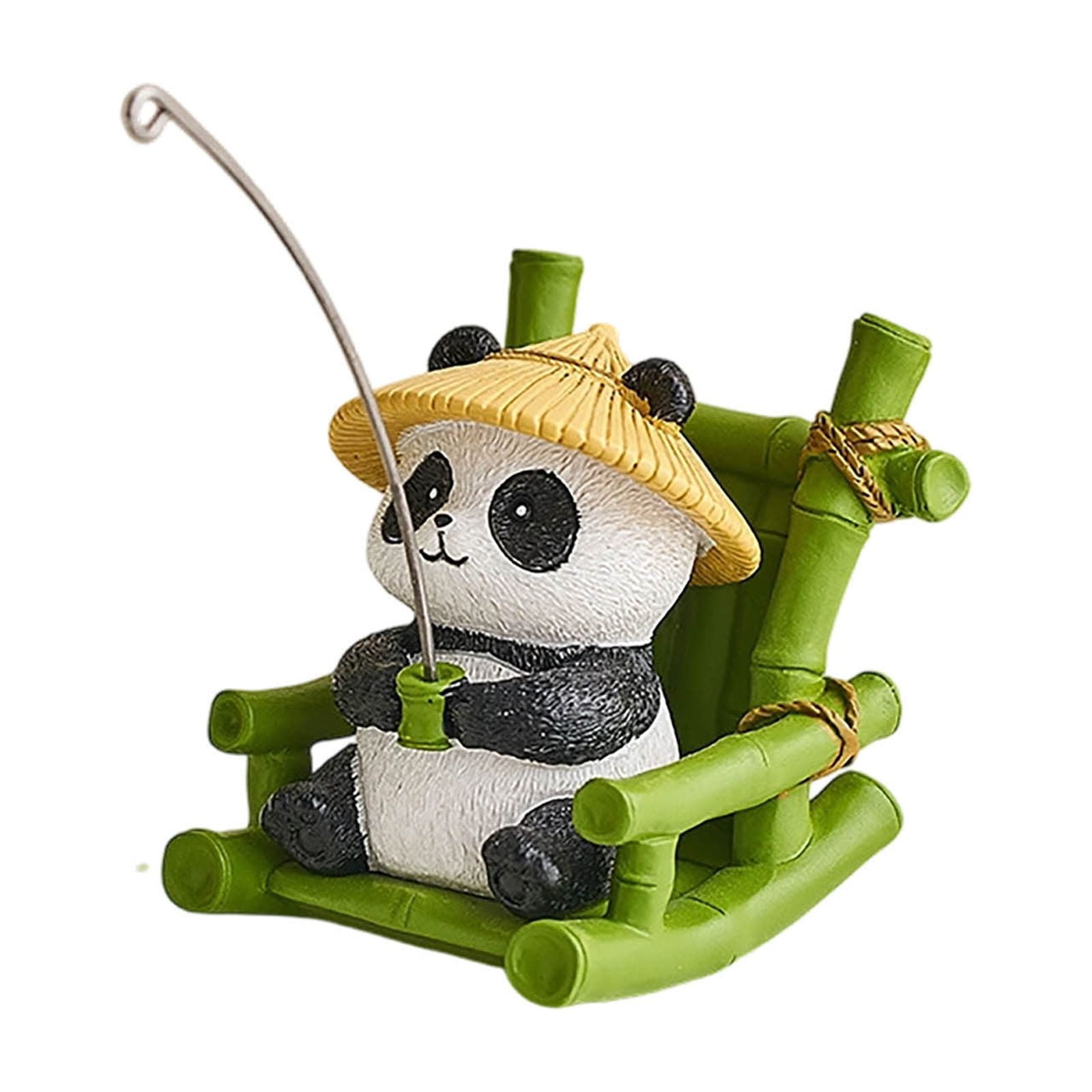 Cute Panda Fisher Sculpture - Funny Fishing Panda Statue for Aquarium Tank, Garden Patio Decor, Animal Landscape Ornament and Panda Figurine Collectible