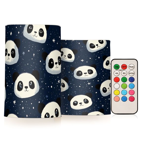 Cute Panda Flickering Flameless Candles Battery Operated with Remote Timer LED Pillar Candles Set of 2