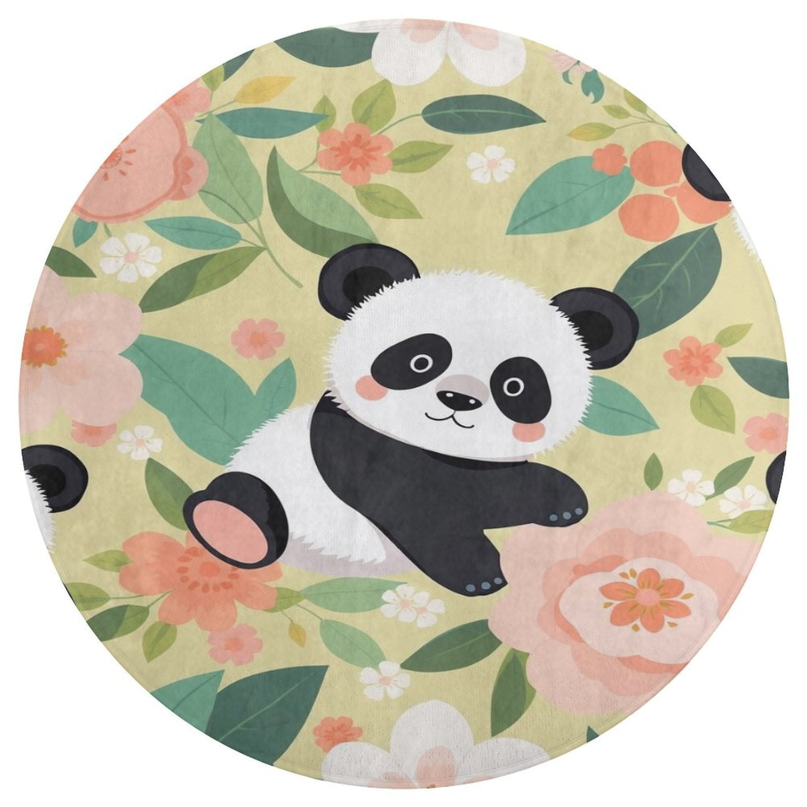 Cute Panda Flowers Pattern Rugs Trea Rugs NotSlip Round Rugs Area
