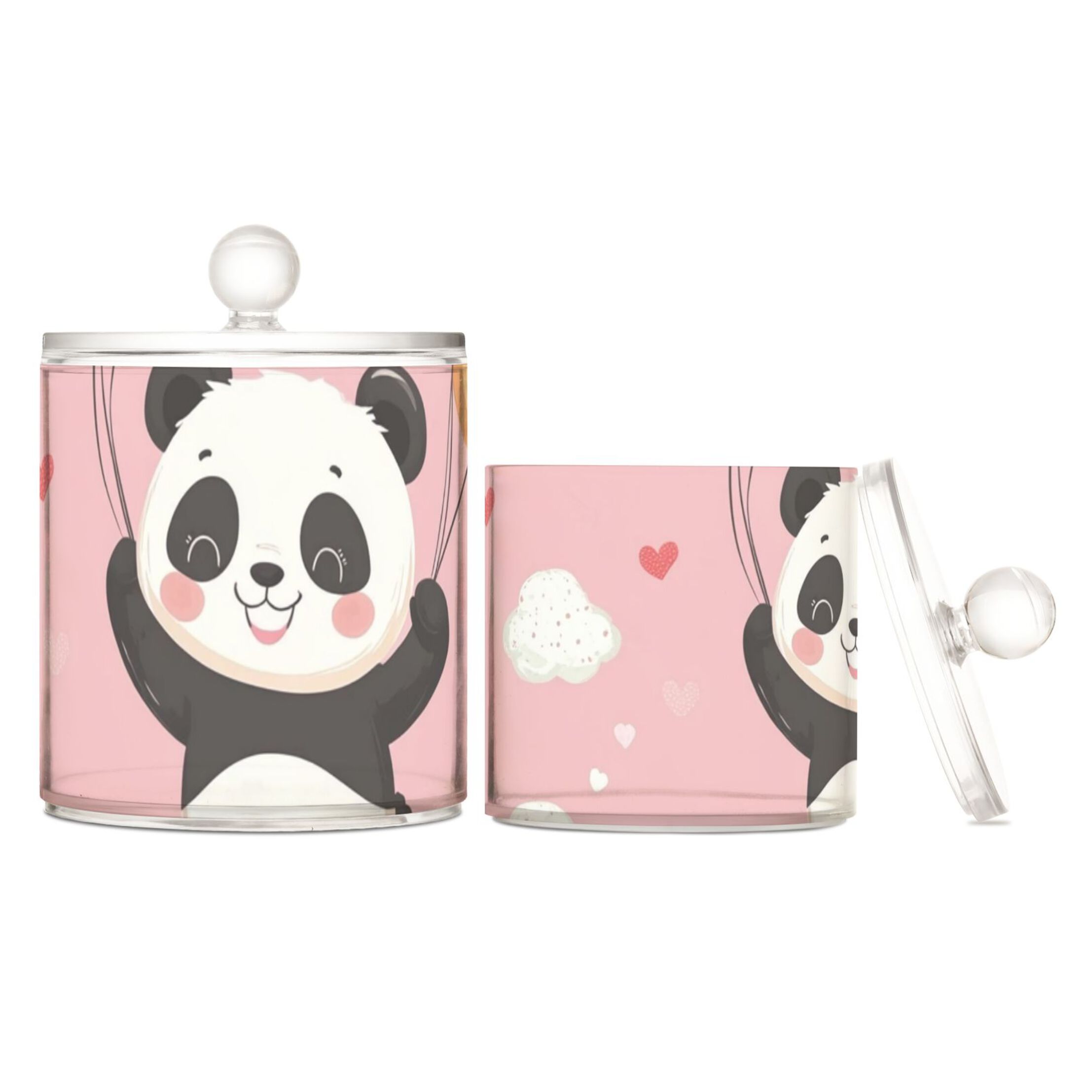 Cute Panda Flying with Balloons Valentine Translucent Plastic Cans ...