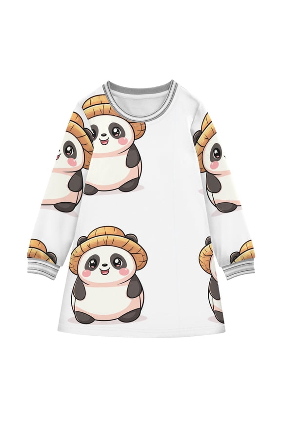 Cute Panda Girls'long-sleeved dress Thickened A-dress Warm Dress Basic Shirt Party Dresses