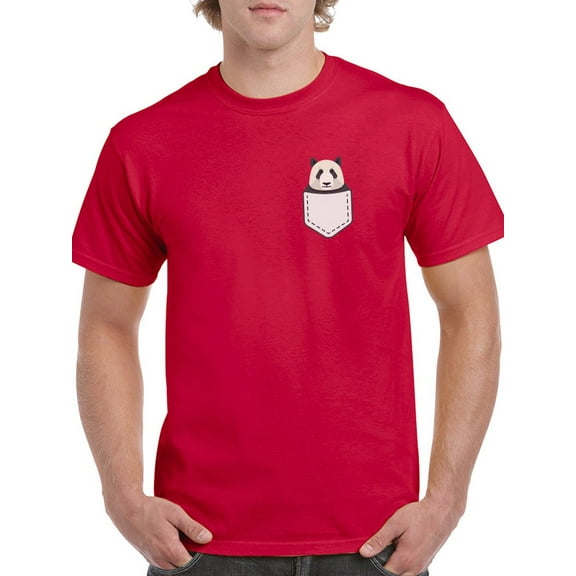 Cute Panda Graphic Pocket At Left Chest Men Red T-Shirt, Male Small