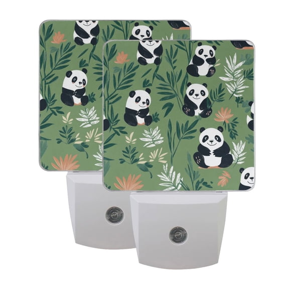 Cute Panda Green Bottom LED Night Light with Smart Sensor Plug Into Wall Dusk to Dawn 2 packs