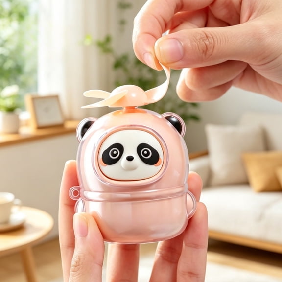 Cute Panda Handheld Mini Fan, USB Rechargeable Portable Small Fan, Soft Silicone Blades, Low Noise for Desk Travel