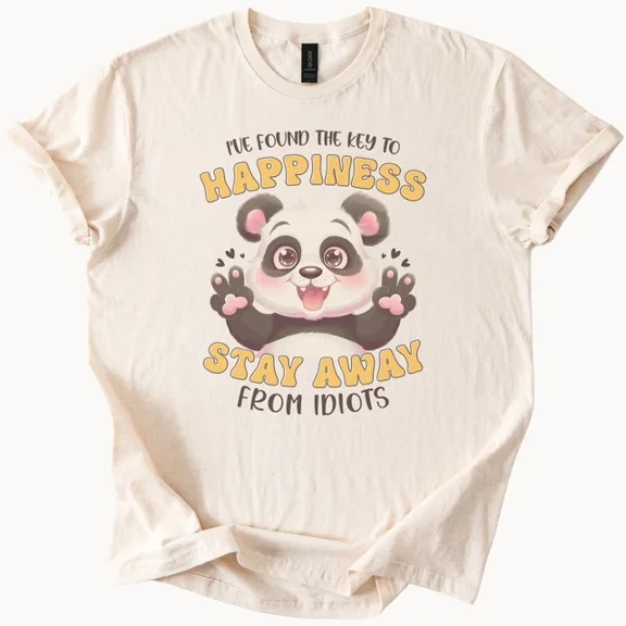 Cute Panda Happiness Key Stay Away From Idiots Graphic T Shirt Size S-5Xl Heygategoo Tee