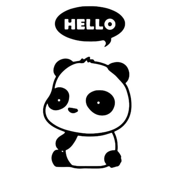 Cute Panda Hello Thought Bubble Cartoon Vinyl Decal Sticker 2.72" x 5" Black