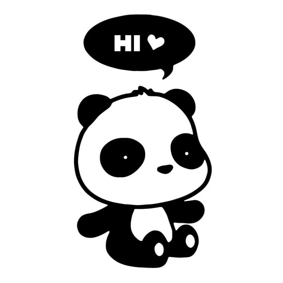 Cute Panda Hi Heart Thought Bubble Cartoon Vinyl Decal Sticker 2.72" x 5" Black