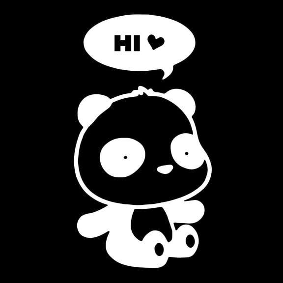 Cute Panda Hi Heart Thought Bubble Cartoon Vinyl Decal Sticker 2.72" x 5" White