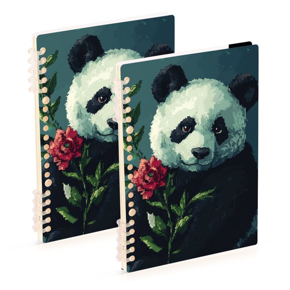 Cute Panda Holding A Flower Notebook Detachable Coil Notebook Diary Plan Book A5 Size 60 Pages 1 Pack