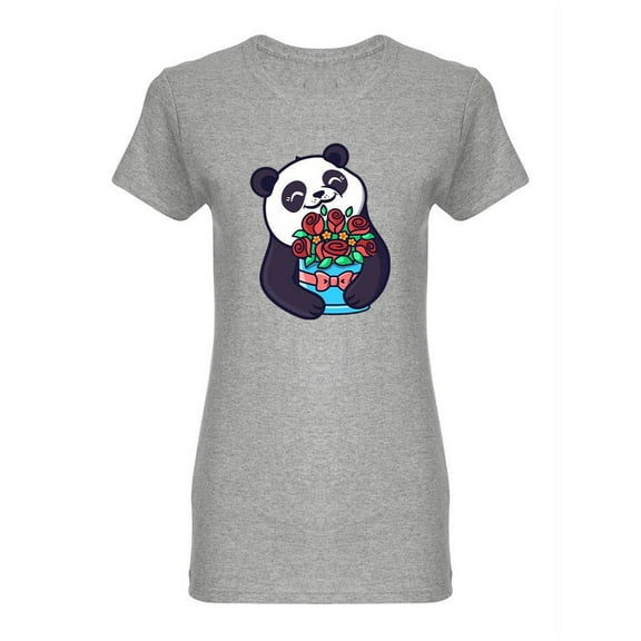 Cute Panda Hugging Flowers Shaped T-Shirt Women -Image by Shutterstock, Female x-Large