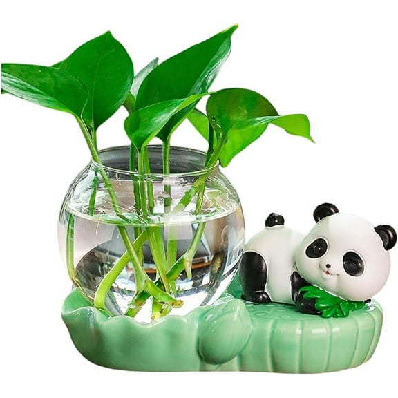 Cute Panda Hydroponic Vase, Creative Ceramic Panda Shape Vase for Hydroponic Plants, Desktop Glass Planter Vase Holder, Clear Hydroponic Vase, Panda Shape Vase Gift Decor for Women Men(A)