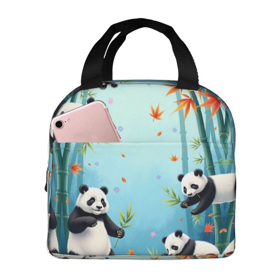 Cute Panda Insulated Lunch Bag For Women Men Adults Reusable Lunch Tote Bag Portable Cooler For Work Picnic Camping 8.5x5In
