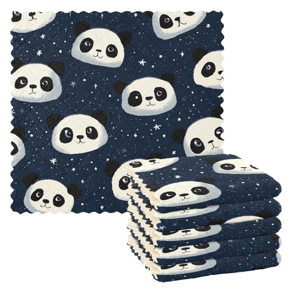 Cute Panda Kitchen Cloth Dish Towels for Drying Washing Absorbent Dish Rags Reusable soft kitchen dishcloth set 6 Pack