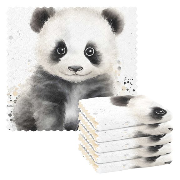 Cute Panda Kitchen Cloth Dish Towels for Drying Washing Absorbent Dish Rags Reusable soft kitchen dishcloth set 6 Pack