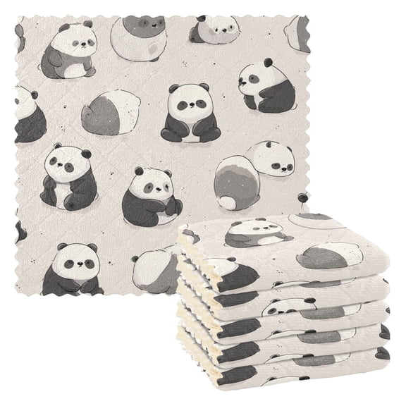 Cute Panda Kitchen Cloth Dish Towels for Drying Washing Absorbent Dish Rags Reusable soft kitchen dishcloth set 6 Pack