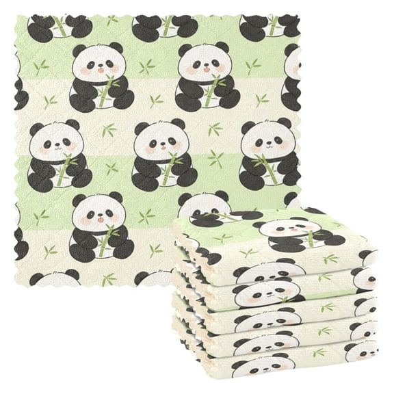 Cute Panda Kitchen Cloth Dish Towels for Drying Washing Absorbent Dish Rags Reusable soft kitchen dishcloth set 6 Pack