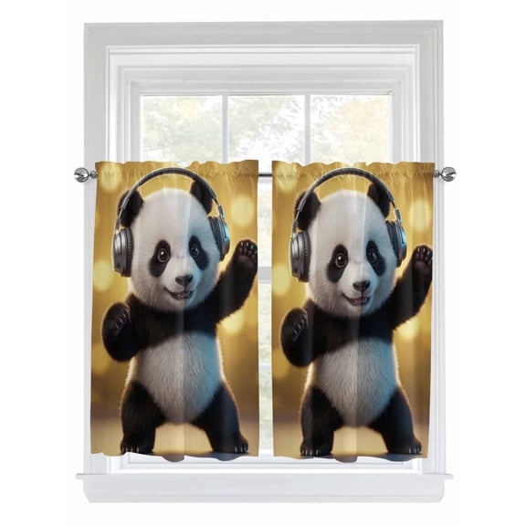 Cute Panda Kitchen Curtains 45 Inch Length, Funny Abstract Animals Print Rod Pocket Light Filtering Window Curtains Living Room Bedroom Curtain Drapes Cafe Curtain Window Treatment 42''x45''x2