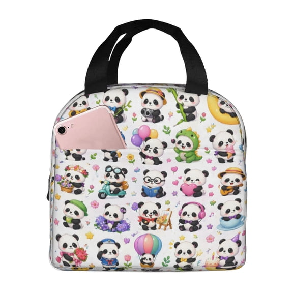 Cute Panda Lunch Bag Reusable Thermal Lunch Box with Handle for Women and Men