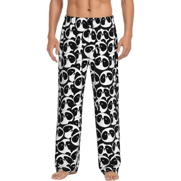Cute Panda Men's Pajama Pants Soft Breathable Sleep Lounge Pants With Pockets, Elastic Waist PJS Bottoms For Nightwear & Home Large
