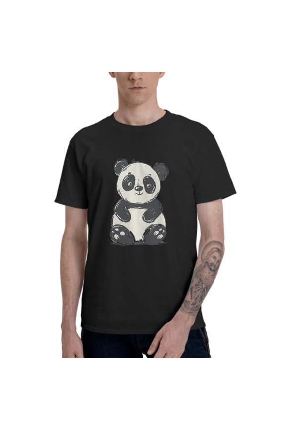Cute Panda Men's T-Shirt Cotton 100% Summer Tops Fashion Casual Cute Panda Short Sleeves for Men Women Round Collar Top Tees