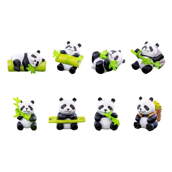 Cute Panda Miniature Statues Set of 8 Cartoon Figurines for Cake Toppers and Table Accent Garden Decors Ornaments